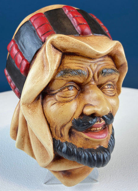 Vintage Chalkware Head of syarian in Blue Hat. Life Like Caricature of Bearded Man. Ethnic Wall Hanging. Collectibl