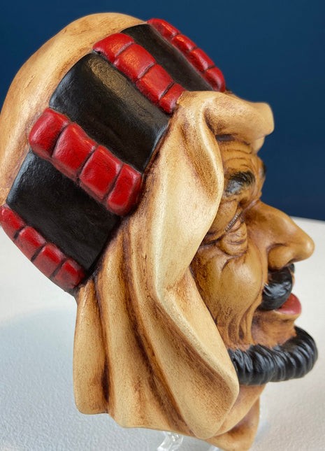 Vintage Chalkware Head of syarian in Blue Hat. Life Like Caricature of Bearded Man. Ethnic Wall Hanging. Collectibl