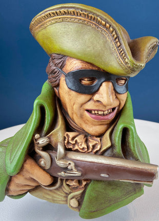 Vintage Chalkware Head of Highwayman with Pistol. Life Like Caricature of Pirate or Bandit. Wall Hanging/Wall Art. Collectible Bust.