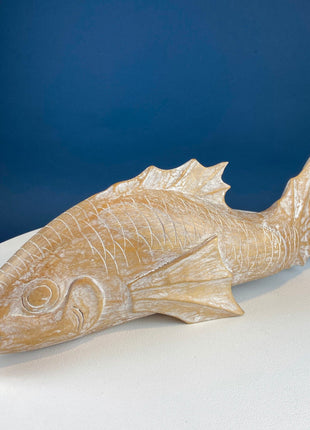 Large Whitewashed Wooden Koi Fish Figurines. Set of Two Fish Sculptures for Tropical Retreat, Second Vacation Home. Gift for Dad, Fisherman.