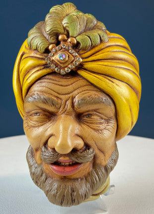 READY Bosson Like Chalkware Head of Smilling Asian Man in Yellow Hat. Life Like Caricature of Coolio. Ethnic Wall Hanging. Collectible Bust.