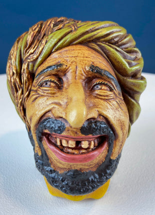 READY Bosson Like Chalkware Head of Smilling Asian Man in Yellow Hat. Life Like Caricature of Coolio. Ethnic Wall Hanging. Collectible Bust.