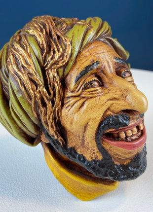 READY Bosson Like Chalkware Head of Smilling Asian Man in Yellow Hat. Life Like Caricature of Coolio. Ethnic Wall Hanging. Collectible Bust.