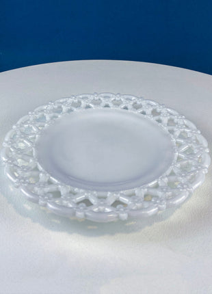 Vintage Westmoreland Milk Glass Plate with Reticulated Edge. White Plate with Lacy Floral Rim. Dining Room Decor. Fine Dining. Collectible.