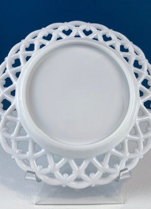 Vintage Westmoreland Milk Glass Plate with Reticulated Edge. White Plate with Lacy Floral Rim. Dining Room Decor. Fine Dining. Collectible.