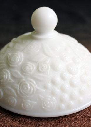 Milk Glass, Egg Shaped Jar with Lid - Ornate Floral Design