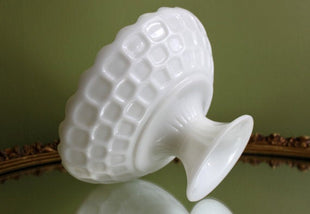 Large Milk Glass Footed Compote with Honey Comb Design, Scalloped Rim