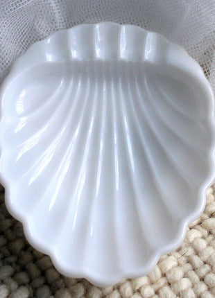 Milk Glass Soap Dish or Ashtray.  Shell Shaped with  Scalloped Rim.