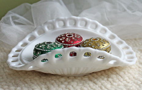 Milk Glass Banana Bowl with Lacy Rim. Beautiful Dish for Storage or Serving Bananas.