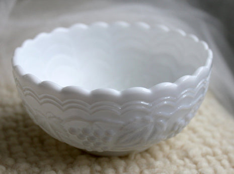 Imperial Milk Glass Bowl with Scalloped Edge and Cable, Grapes Pattern