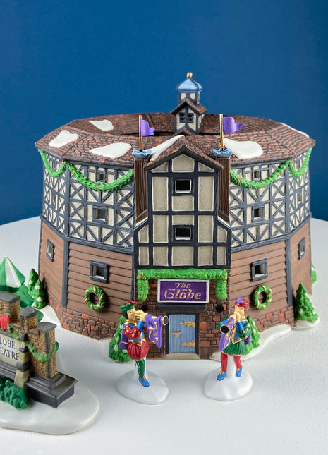 Illuminated Old Golden Globe Theater. Set of 4. Porcelain Christmas Village House by Dept. 56. Dickens' Village Hist. Landmarks Series.