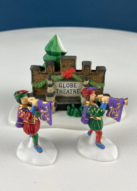 Illuminated Old Golden Globe Theater. Set of 4. Porcelain Christmas Village House by Dept. 56. Dickens' Village Hist. Landmarks Series.