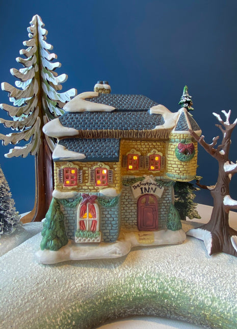 Christmas Village Fortynicks Inn. Illuminated Porcelain Hand Painted Building. Alternative Holiday Decoration. Home or Retail Display.