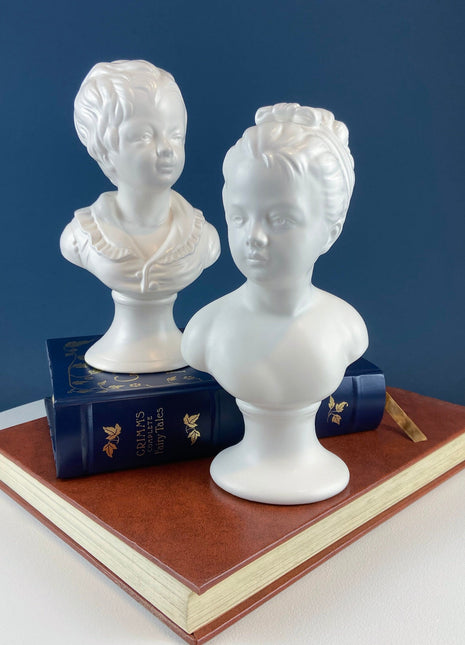 Sculpture of Girl & Boy - Children Busts Porcelain Sculptures in Neoclassical Style