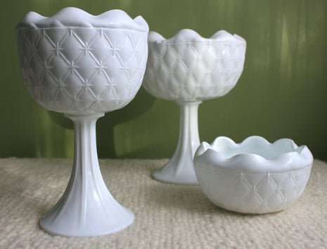 Milk Glass Footed Planter Bowl Vase - Milk Glass Weddings Center Piece