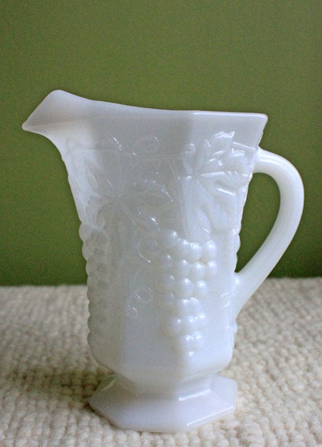 Milk Glass Pitcher by Anchor Hocking - Harvest Pattern with Grapevine