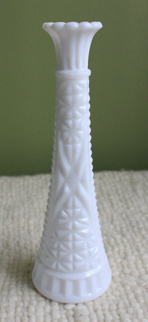 Milk Glass Vases. Collection of Four Geometric Pattern Vases. Collectible Milk Wedding Glass.