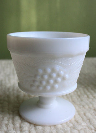 4 Milk Glass Footed Dessert Serving Dishes - Grape and Leaves Design