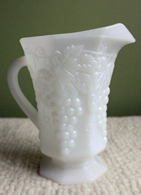 Milk Glass Pitcher by Anchor Hocking - Harvest Pattern with Grapevine