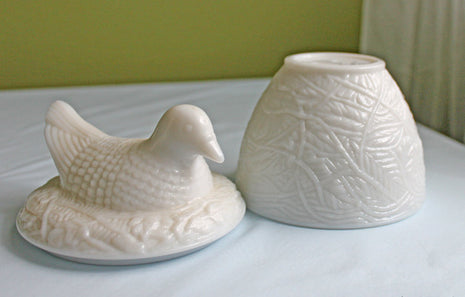 Avon Milk Glass Dove Dish with Lid