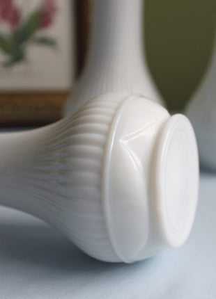 Milk Glass Vase with Thin Vertical Ribs and Scalloped Rim