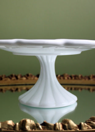 Milk Glass Footed Cake Stand. Large Westmoreland Cake Plate or Tray with Imperial Lace Edge. 14 inch in Diameter. Collectible item.