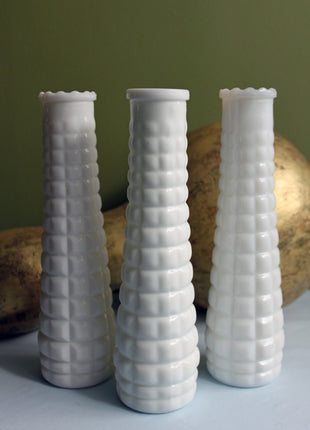 Milk Glass  Vases.  Set of Three Vases with Square Pattern.