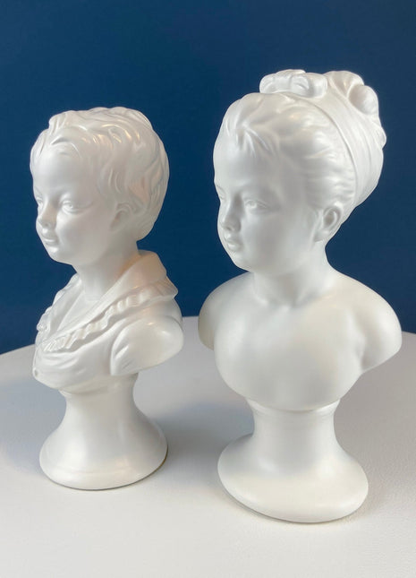 Sculpture of Girl & Boy - Children Busts Porcelain Sculptures in Neoclassical Style