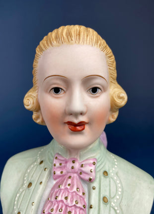 Vintage Figurine of Baroque/Rococo Man in Ascot. Hand Painted Porcelain By Sadek. Gift for LGBTQ Friends.