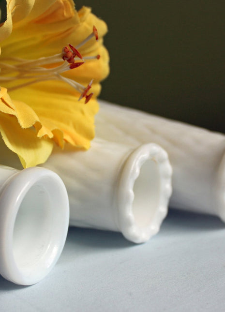 Collection of 3 Milk Glass Vases with Diamond Pattern - Vintage Home Decor