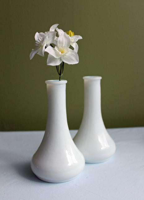 Set of 2 Milk Glass Vases with Simple Modern Design - Set #5