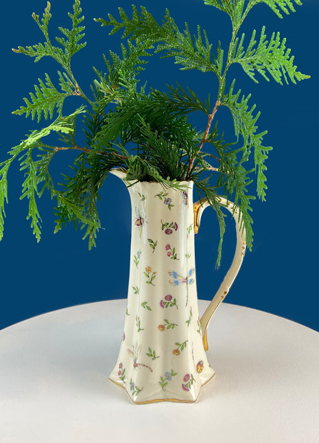 Vintage Water, Juice, Milk Pitcher or Flower Vase. Beautiful Insects and Flowers Motif. Fine Bone China. Bohemian Chic. Dining Room Decor.