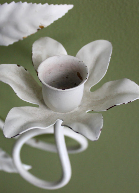 Vintage Candle Holder. Wall Hanging Metal Candle Holder with Leaves on Stem.