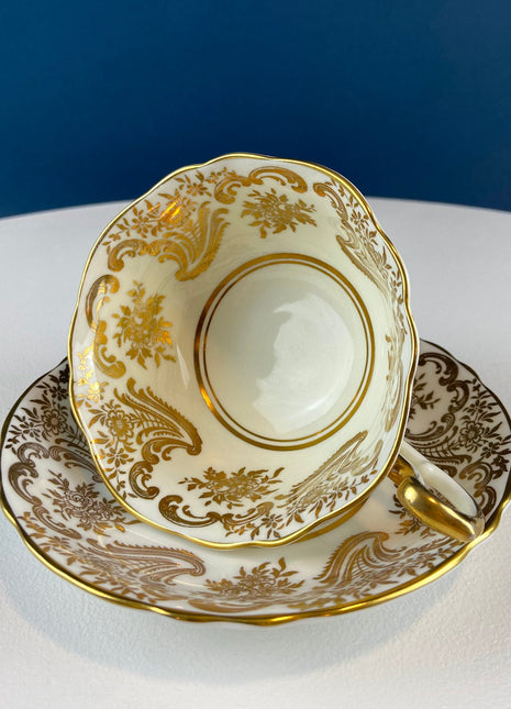 Stunning Antique White and Gold Cup and Saucer. Paragon Porcelain, Floral Motif. By App. to Her Majesty the Queen Potters. Dining Room Decor