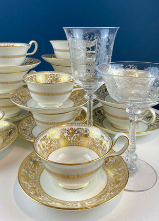 6 Fostoria Crystal Wine Glasses - Heisey Orchid Etch