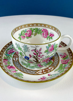 Vintage Royal Coalport Tea Cup and Saucer. Made in England. Stunning Hand Painted Asian Floral Motif. Peonies and Trees. Dining Room Decor.