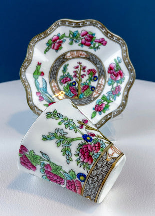 Vintage Royal Coalport Tea Cup and Saucer. Made in England. Stunning Hand Painted Asian Floral Motif. Peonies and Trees. Dining Room Decor.