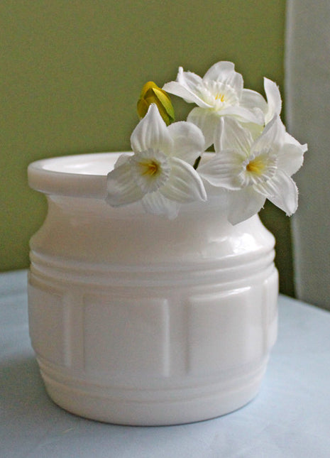 Milk Glass Planter Vase with Embossed Squares Pattern