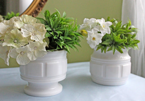Milk Glass Planter Vase with Embossed Squares Pattern