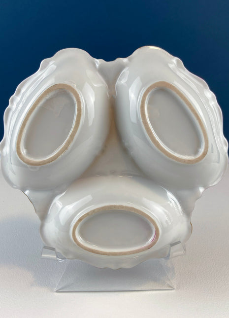 Antique 3 Part Porcelain Serving Dish. Stunning 3 Different Hand Painted Landscapes. Rare Collectible Art Dish. Divided Bowl with Handle.