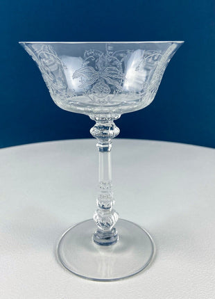 6 Fostoria Crystal Wine Glasses - Heisey Orchid Etch