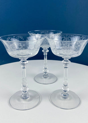 6 Fostoria Crystal Wine Glasses - Heisey Orchid Etch