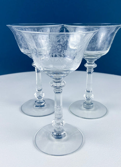 Heisey Sweet Wine Glasses. Set of 5 Orchid Pattern Etched Crystal Sherbets. Home Gift. Dining Room Decor. Collectible Glassware.