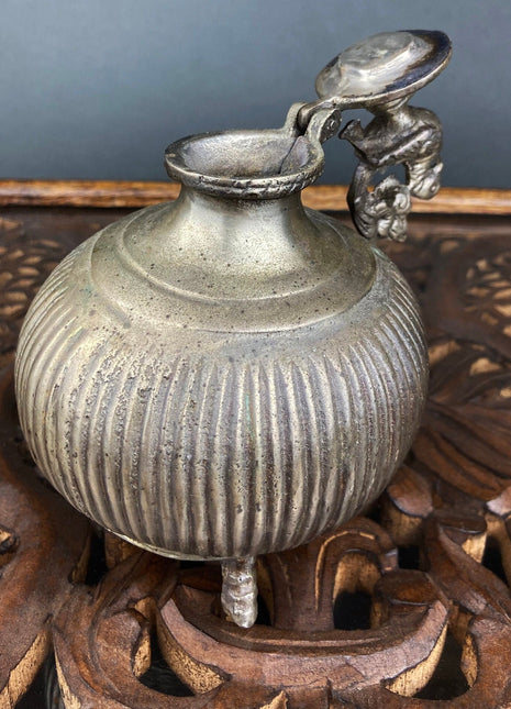 Vintage, Indian, Heavy Metal Vase with Lid. Vase with Statue of Peacock. Collectible Art Piece. Office or Home Decor. Gift for Him or Her.