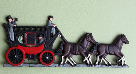 Cast Iron Carriage with Horses. Wall Hanging Rustic Home Decoration. Ready to Hang Wall Decor..