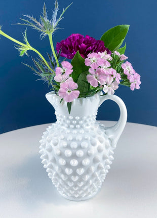 Collection of 4 White, Hobnail, Milk Glass Vases. Various Shapes & Sizes. Wedding Table Decor. Cafe Decor. Modern Farmhouse. Floral Supplies