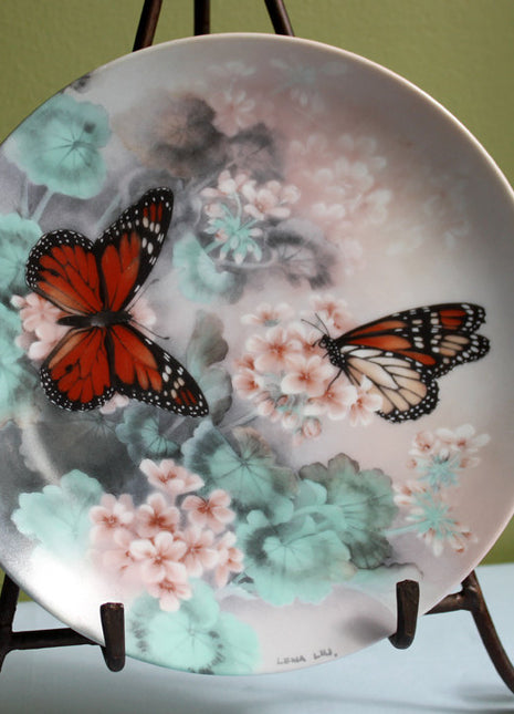 Display Plate Hand Painted Monarch Butterflies - Signed by Lena Liu