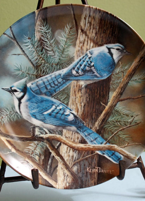 Decorative Hand Painted Blue Jay Birds Limited Edition Art Plate Signed