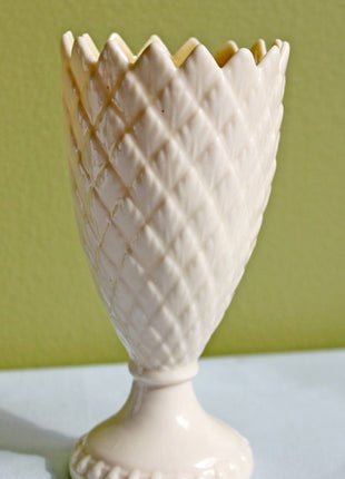 Antique Belleek Vase, Ireland. Cream Colored Porcelain Flower Vase with Schamrock Motif. Vase with Scalloped Rim. Gift for Her.