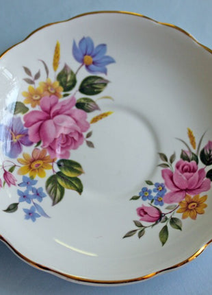 Tea Cup and Saucer Set - Hand Painted Pansies and Roses by Regency